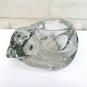 Indiana Glass Crystal Sleeping Cat Candle Votives Clear